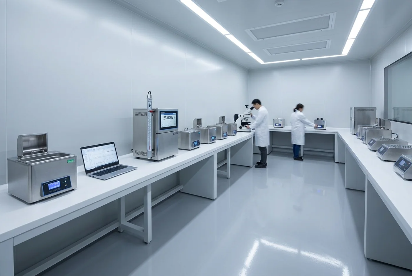 Technik zapisuje naměřené hodnoty v kalibrační laboratoři
